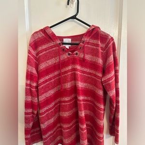 Red Sweater Lace Up Hoodie